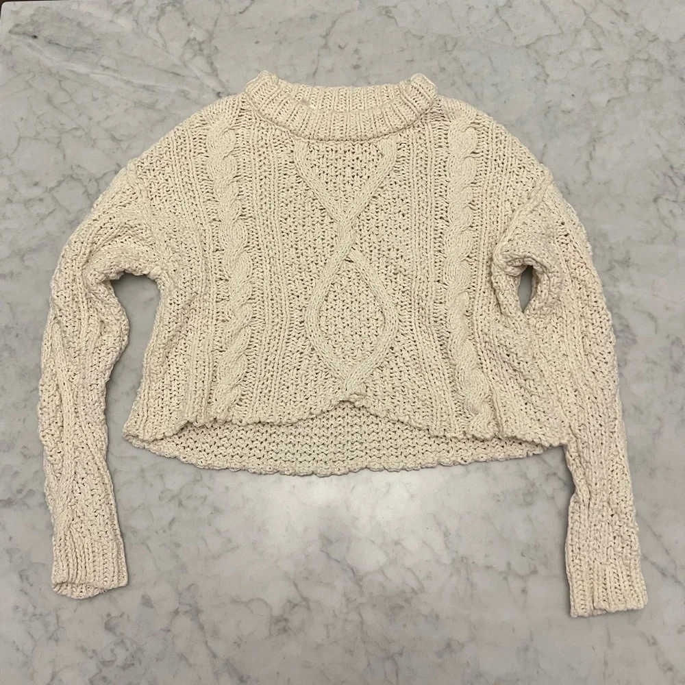 Free People Cutting Edge Cable Pullover in Ivory Size Small - Picture 9 of 16